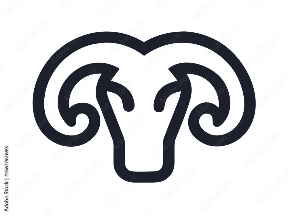 Obraz premium Silhouette of a ram, perfect for design elements and animal icons. A clean, bold silhouette of a ram, facing to the side, against a plain white background. 