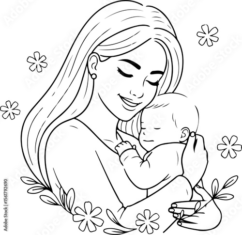 Mother Holding Baby – Single Line Art Depicting Maternal Love
