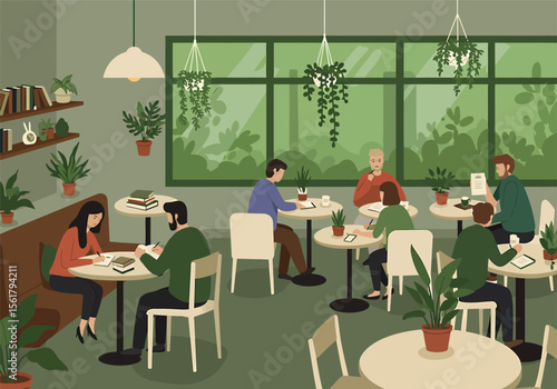 Exploring the Intersection of Climate Psychology and Community A Visual Representation of Collaborative Environmental Action and Sustainable Practices in a Cozy Cafe Setting