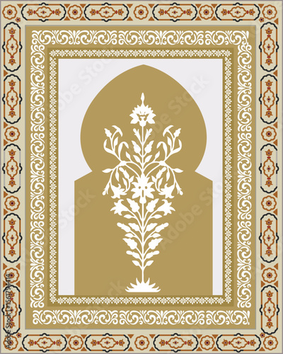 Mughal wall paintings, botanical floral ethnic motif, Indian traditional flower motif, Botanical floral ethnic motif, Traditional indian Mughal floral motif ethnic decorative border pattern design