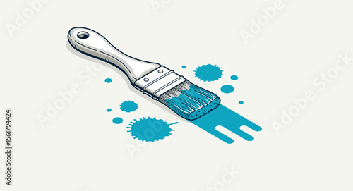 Artist decorator concept, 3D vector brush and splatters metaphor of interior decoration, or facade exterior art mural, interior designer work.