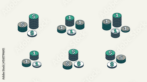 Coins vector set, cash stac...
