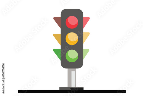 Vector illustration of a traffic light with three colored signals: red, yellow, and green, conveying traffic and regulatory symbols for urban environments, control, and order in city transit.