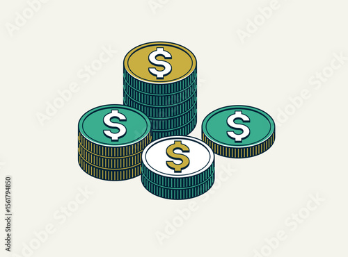 Coin pile vector, stack of ...