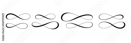 Infinity symbol set, repetition pattern, limitless concept, endless, eternity, line art