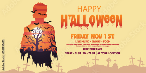 vector illustration of a scary Halloween banner design