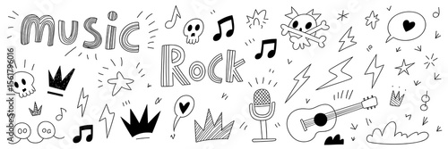 Music and Rock doodles, illustration concept, hand drawn elements