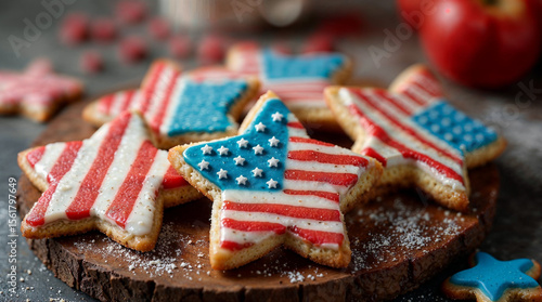 Star Shaped Cookies with USA Flag Design