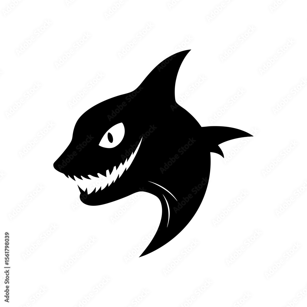 Fototapeta premium Goblin shark head full black silhouette deep sea predator vector illustration