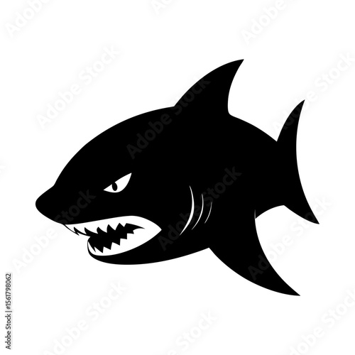 Great white shark head full black silhouette powerful predator vector illustration