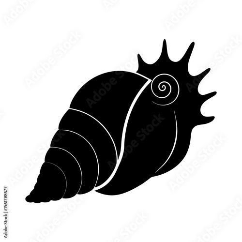 Sea snail shell full black silhouette spiral marine shell vector illustration