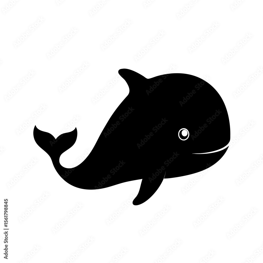 Fototapeta premium Sperm whale head full black silhouette large sea creature vector illustration