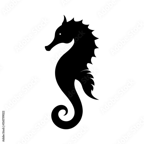 Vector seahorse full black silhouette elegant marine animal vector illustration