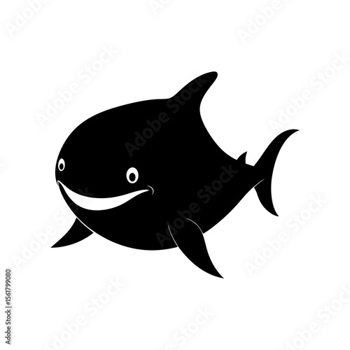 Whale shark head full black silhouette aquatic filter feeder vector illustration
