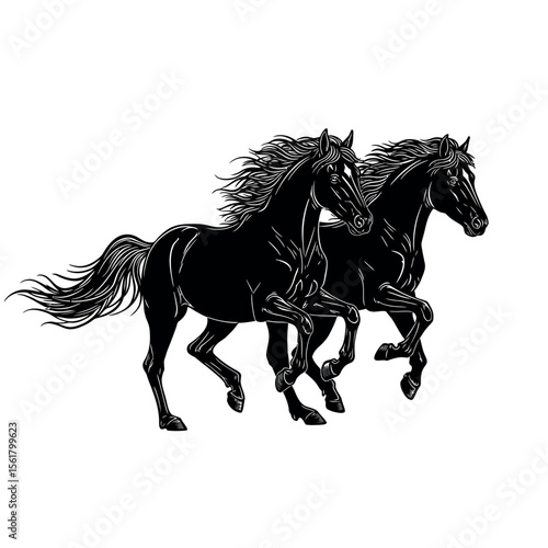running horse silhouettes vector