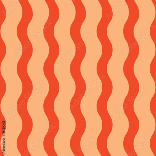 Orange retro groovy vertical waves seamless pattern, 60s and 70s vibes Vintage Geo Art warm color waves pattern Vector illustration. Trendy wave pattern Abstract stripes orange optical art wave line.
