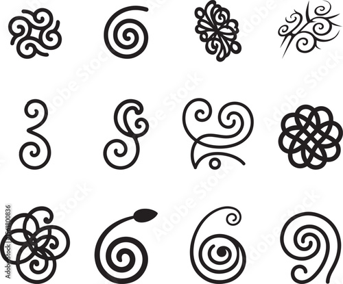Black abstract decorative swirls and patterns vector
