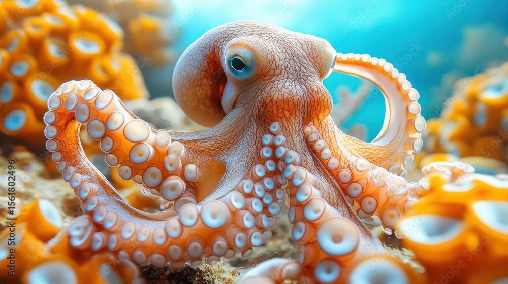 Obraz premium Close-up of a cute octopus in coral reef