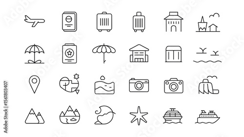 Travel & Tourism Linear Icons Set