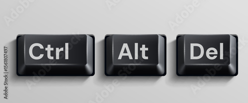 Black computer keys on white background. Ctrl Alt Del. Vector illustration
