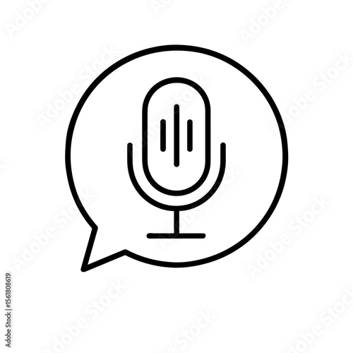 Outline icon of microphone in speech bubble – voice recognition and assistant symbol