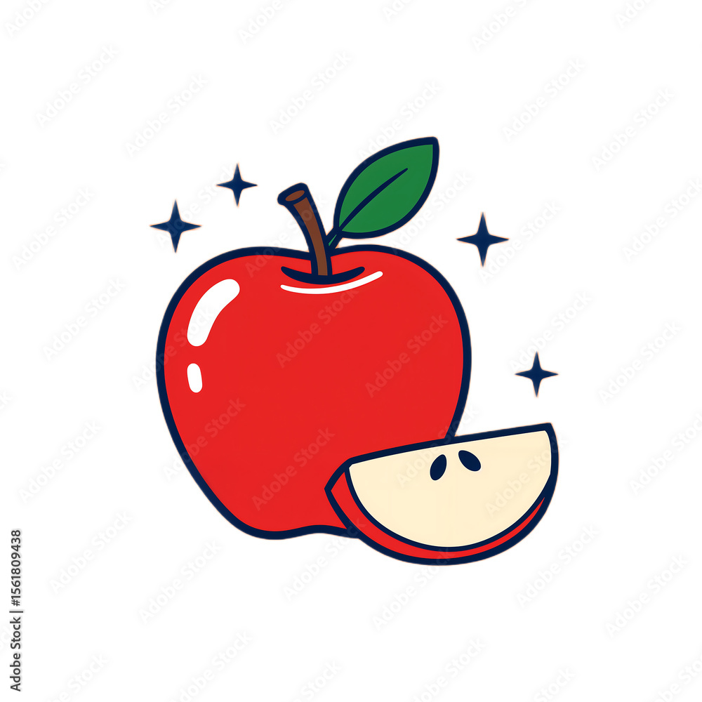 Obraz premium Juicy Red Apple Illustration Whole Fruit and Slice