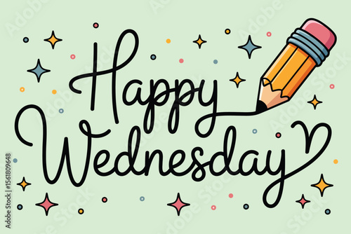 Drawing of happy Wednesday with stars, ideal for midweek social media posts, greeting cards, or inspirational quotes. Celebrate positivity effortlessly.