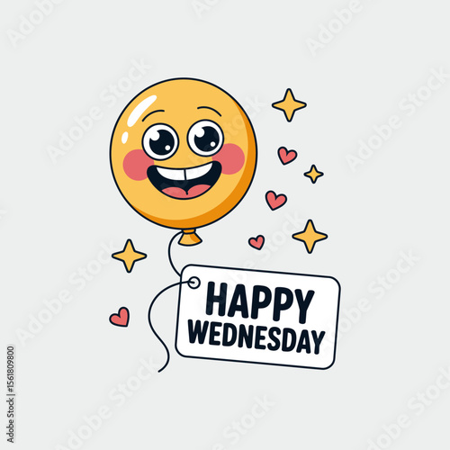 Happy smiley face balloon wishing a happy Wednesday, perfect for social media posts, greeting cards, and motivational content creation.