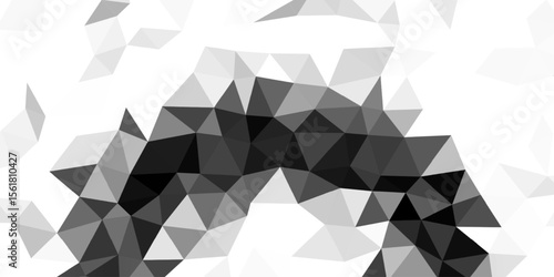A series of overlapping grey polygonal shapes creates a low poly pattern.