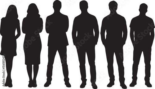 Diverse group of people standing together in a line silhouette