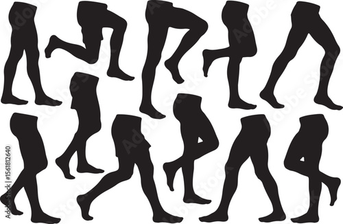 Collection of diverse human leg poses in black silhouette