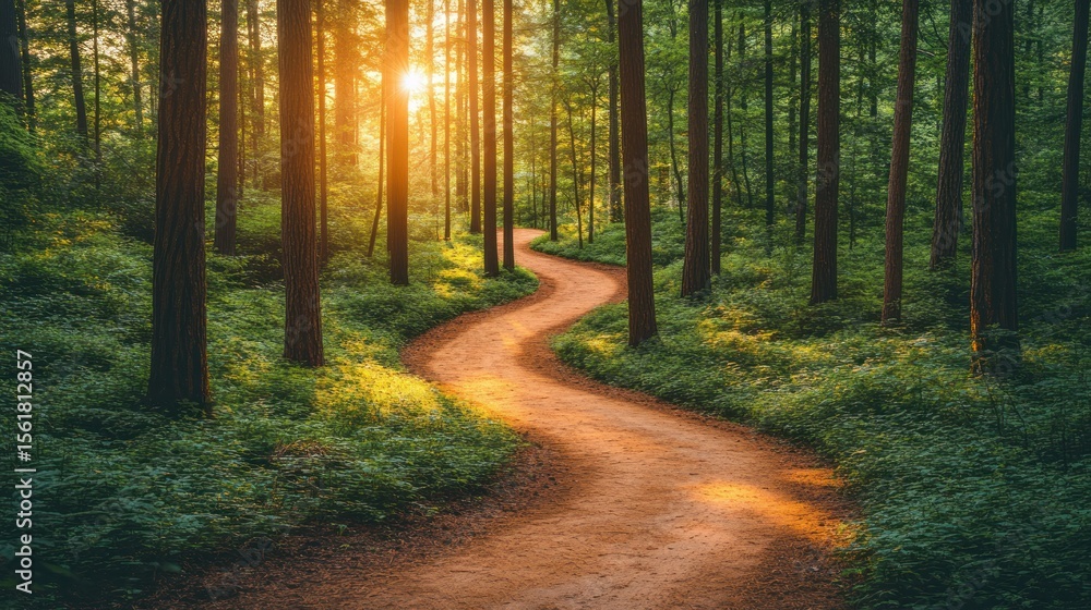 Obraz premium Winding path through sunlit forest