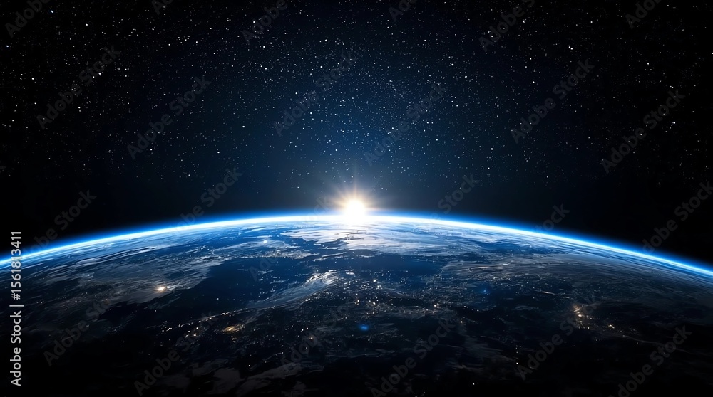 Obraz premium blue sunrise, view of earth from space