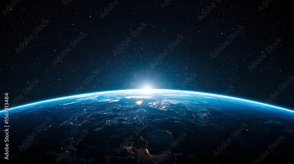 Fototapeta premium blue sunrise, view of earth from space