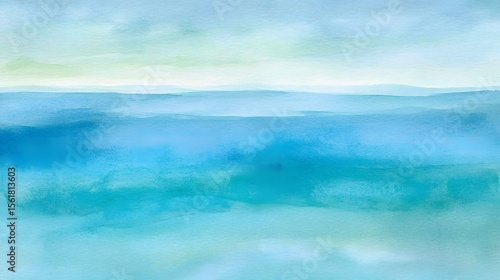 Serene Watercolor Seascape, Tranquil Ocean Landscape Painting