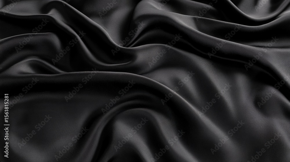 Elegant Black Silk Fabric Texture with Shiny Satin Surface Draped for Fashion Backgrounds Elegant Black Silk Fabric Texture with Shiny Satin Surface Draped for Fashion Backgrounds