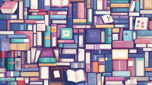Flat Vector Illustration of Books and Education Supplies for Learning and School Concepts
