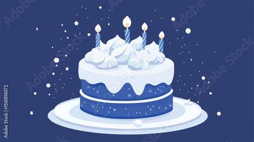 Blue Birthday Cake Flat Vector Illustration - Celebration Dessert Design