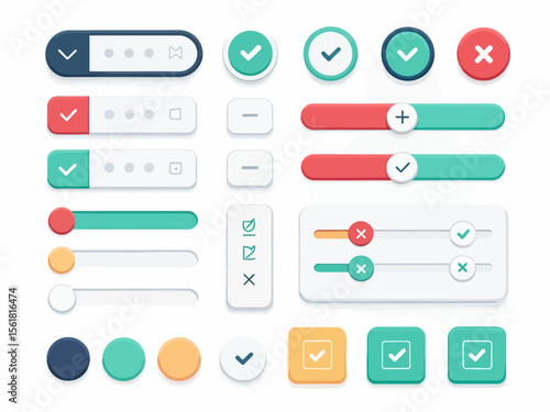 Modern User Interface Design Elements Featuring Sliders Toggles Checkboxes and Buttons for Web and App Development