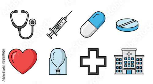 Collection of Medical Icons Illustrating Healthcare Services and Treatment Options for Wellness and Patient Care