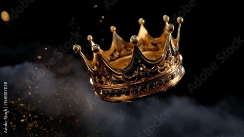 A golden crown floating elegantly against a dark backdrop. The crown's details are exquisite, and the scene exudes regality.