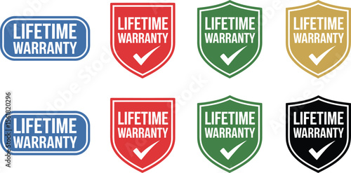 Lifetime warranty vector badge icon set, guarantee label symbol, product assurance, quality guarantee, protection plan