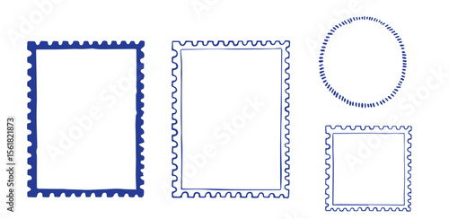 Stamp coastal frames. Vintage squiggle borders. Hand drawn frame for menu, wedding invitation, coastal party. Italian ornament border design. Doodle wiggle retro stamp poster. Scallop crayon emblem bg