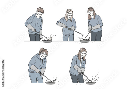 Minimalist Line Art Glassblower at Work Crafting with Tools Illustration