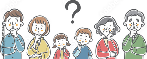 疑問を持つ三世代家族のイラスト素材　上半身　ベクター
