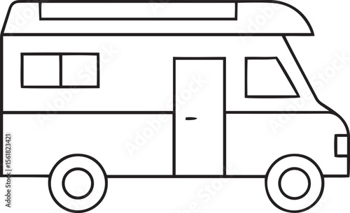 Modern and Clean Vehicle Editable Line Art Vector Icons, Vector illustration of stylish camper van line art transport logo or icon, camper van line vector icon illustration