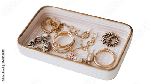 A reusable ceramic jewelry tray, white background --ar 16:9