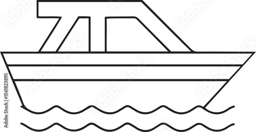 Modern and Clean Vehicle Editable Line Art Vector Icons, Vector illustration of stylish ship on wavy water line art transport logo or icon, creative ship on wavy water line vector icon illustration