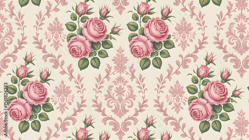 Wallpaper Mural Elegant Vintage Rose Floral Wallpaper with Soft Pink Blooms and Cream Background Torontodigital.ca