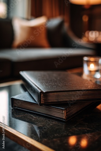 Leather Books on Glossy Table